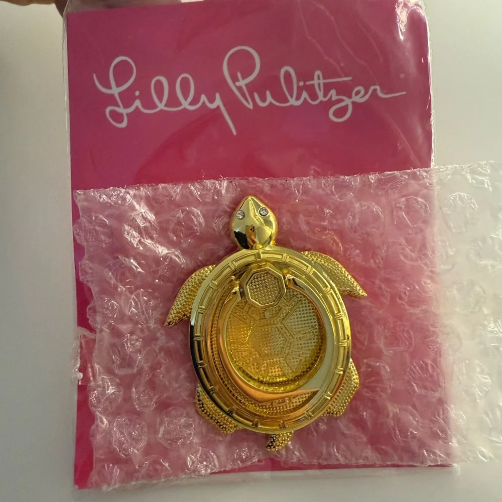 Lilly Pulitzer Turtle Critter Phone Ring Gold Metallic Nwt Sealed Bag